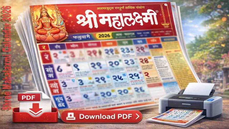 Calendar Rimm Shri Mahalaxmi Calendar 2026 With Tithi, Vrat & Festivals