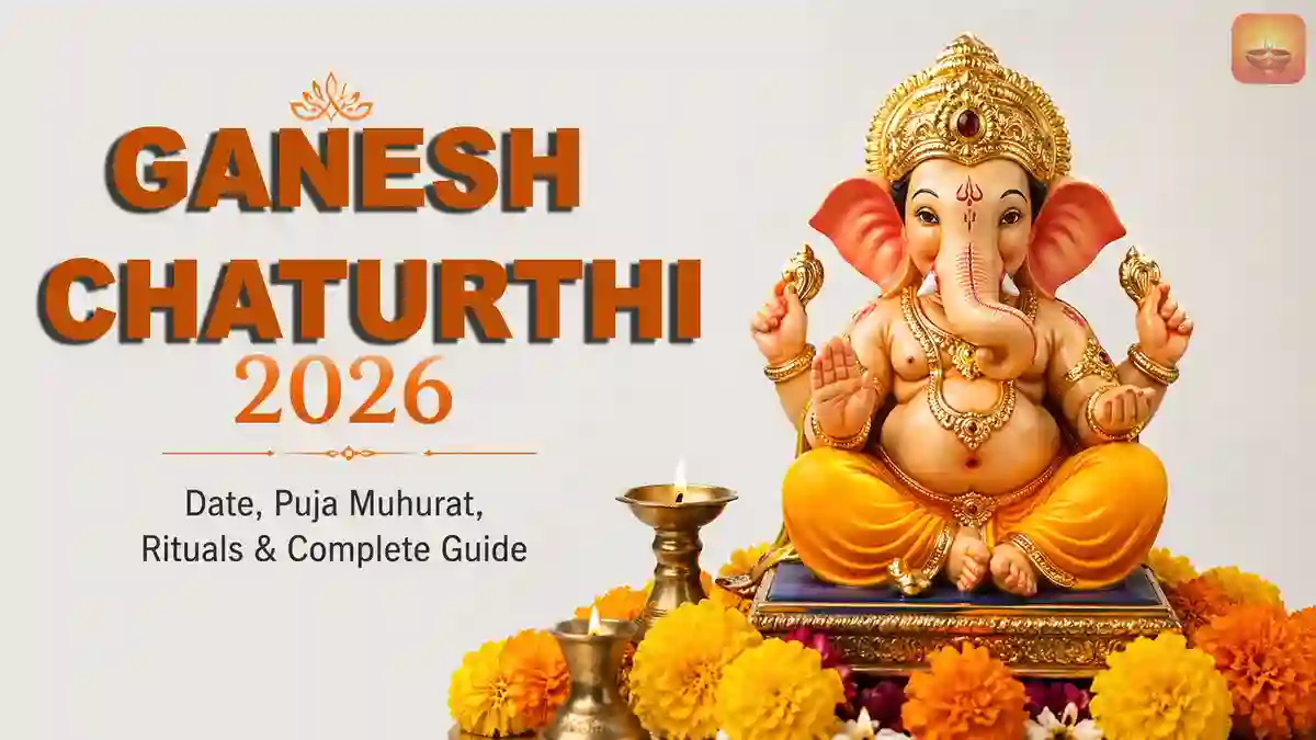Ganesh Chaturthi 2026 Lord Ganesha idol with diya and flowers puja celebration