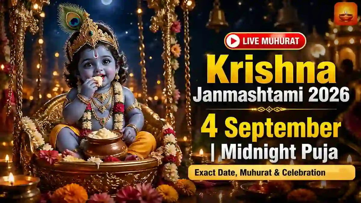 Krishna Janmashtami 2026 date and time with midnight puja muhurat and baby Krishna in cradle