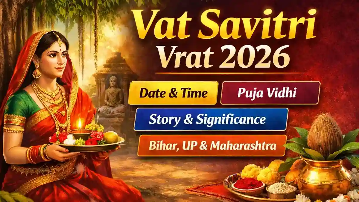 Vat Savitri Vrat 2026 date time puja vidhi story in English Bihar UP Maharashtra banyan tree puja image