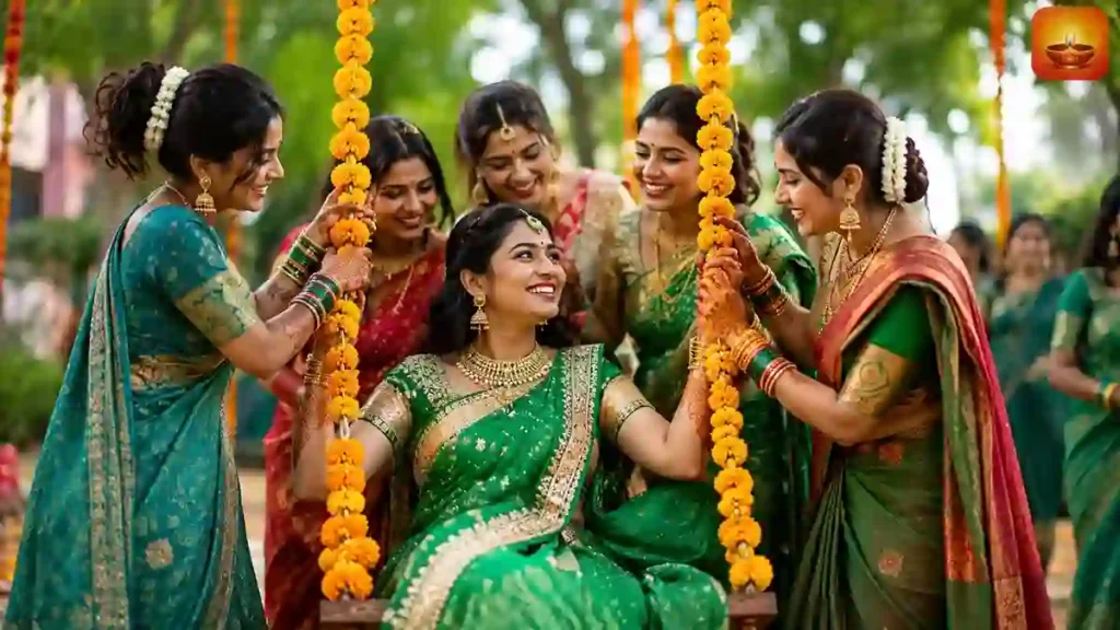 Women Celebrating Hariyali Teej 2026 with Traditional Swings