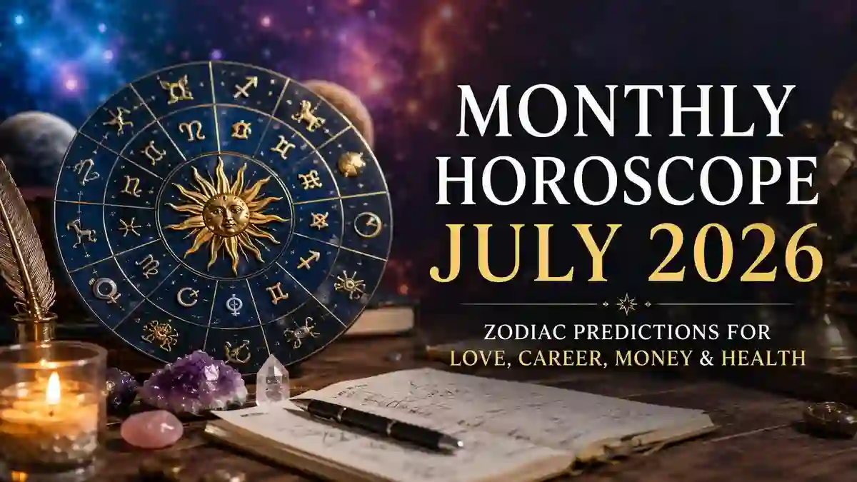Monthly Horoscope July 2026 with zodiac predictions for love, career, money and health