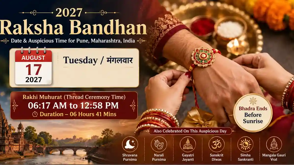 2027 Raksha Bandhan date on Tuesday, 17 August 2027 with Rakhi Muhurat from 06:17 AM to 12:58
