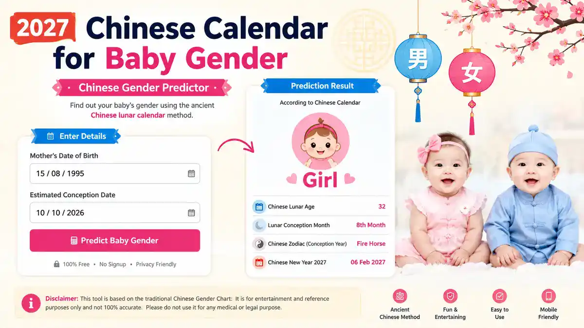 Chinese Calendar for Baby Gender 2027 traditional gender predictor chart