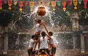 Human pyramid during Dahi Handi festival in Maharashtra