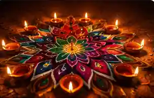 Colorful Diwali diyas and rangoli in Maharashtra