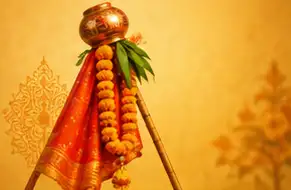 Traditional Gudi Padwa Gudi outside a Maharashtrian home