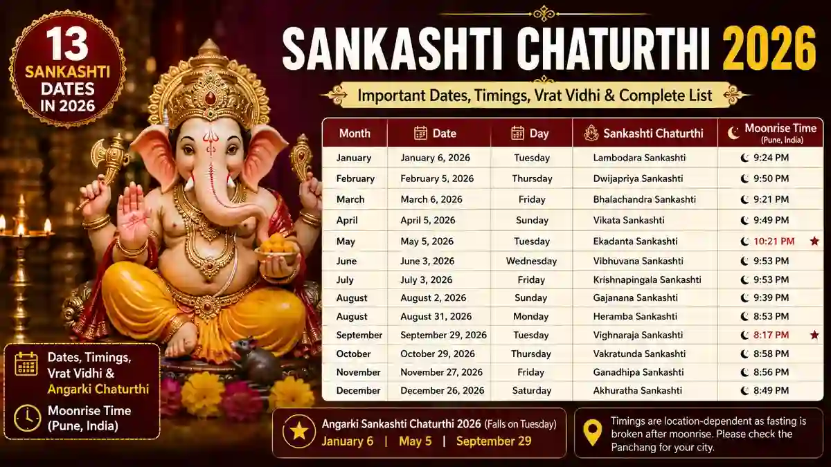 Sankashti Chaturthi 2026 dates, timings, vrat and Angarki Chaturthi list
